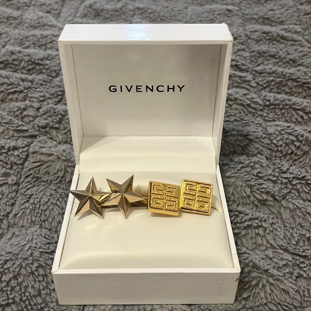 Vintage Givenchy Cufflinks (2 Sets) | Logo + Star Design | Gift Boxed